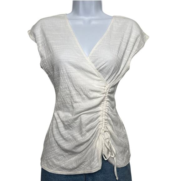Max Studio White Ruched Wrap-Front Sleeveless Top | Small | NWT - Picture 2 of 7